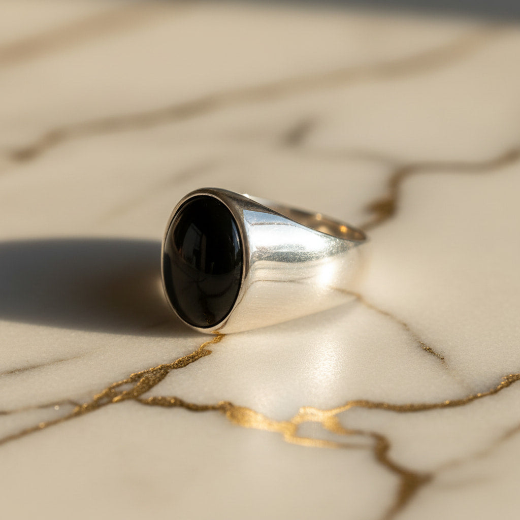 Onyx Ring Silber - oval großer Stein CrystalScents