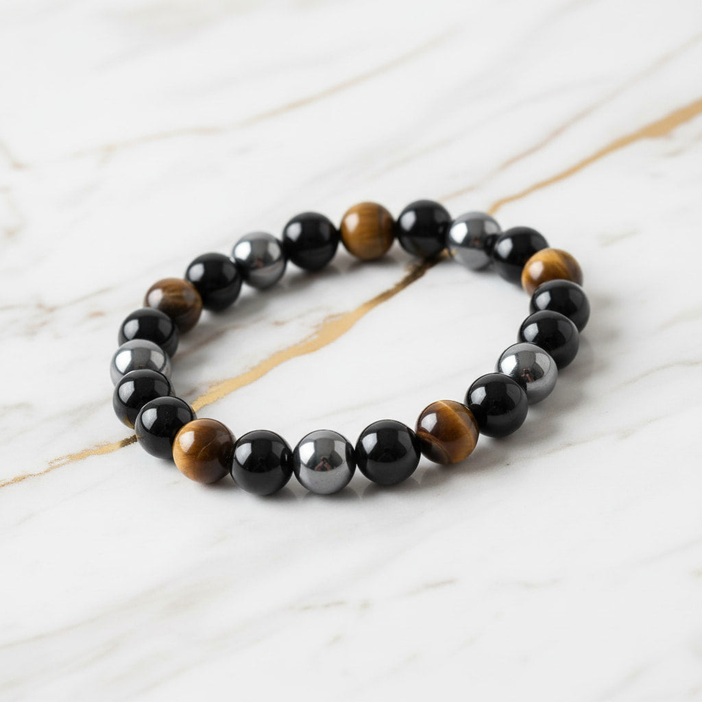 Obsidian, Hämatit & Tigerauge Armband - Schutz & Energie CrystalScents