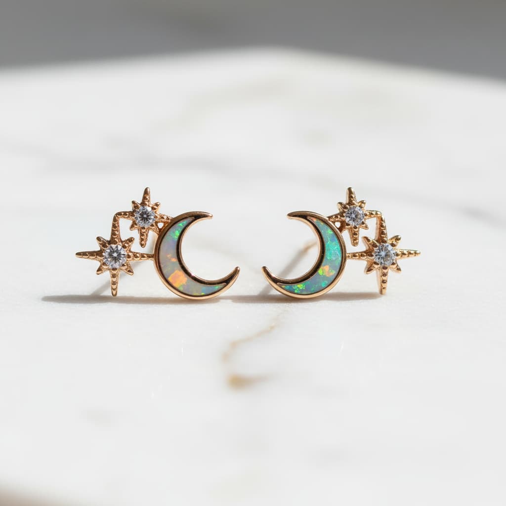 Ohrstecker – Funkelnder Opal-Mond