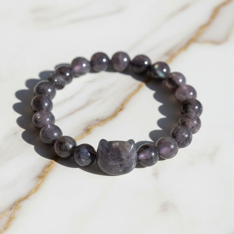 Labradorit Kugelarmband - Schimmernde Katze CrystalScents
