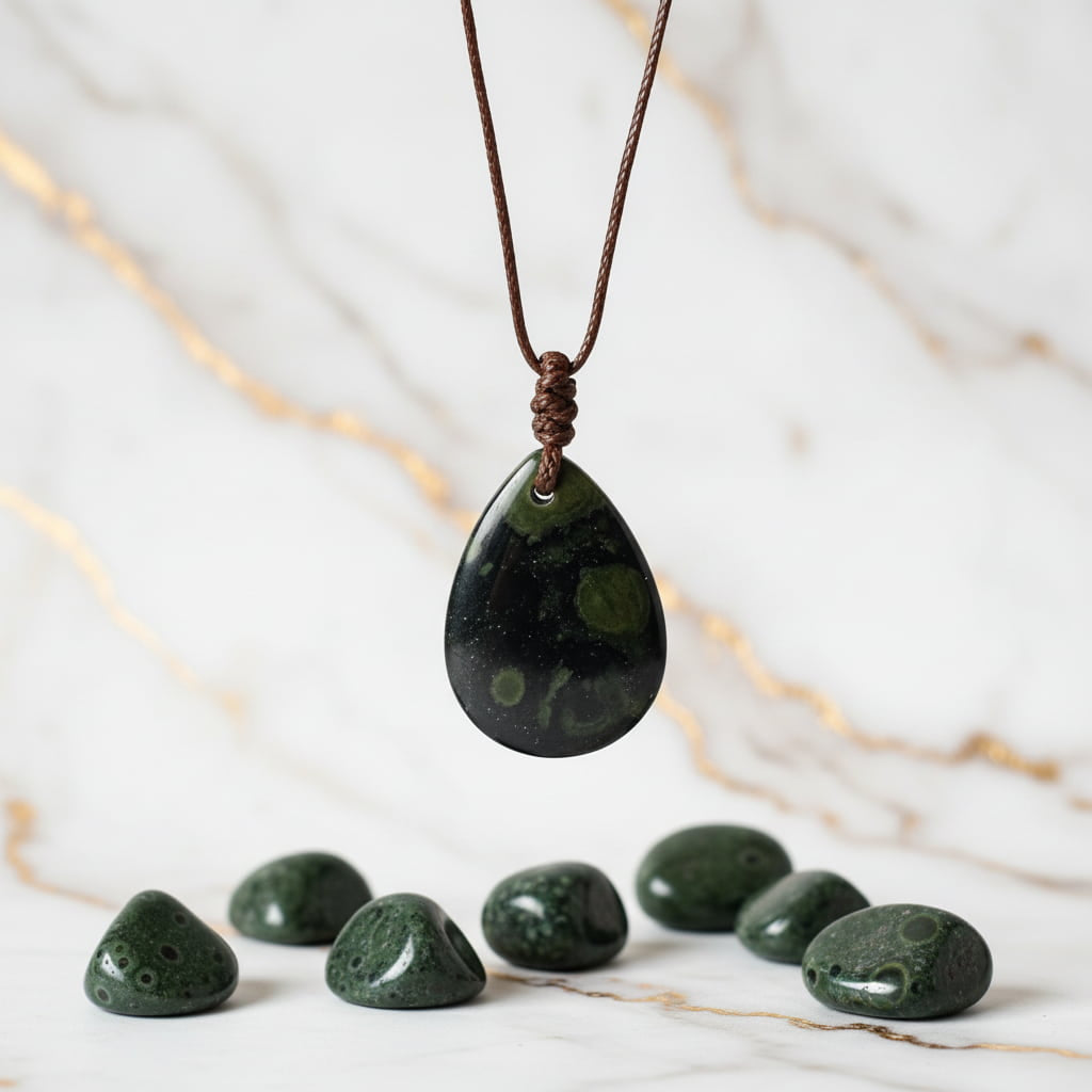 Kambaba Halskette – Tropfenförmiger Naturstein Anhänger CrystalScents