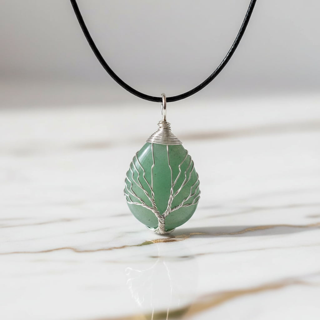 Aventurin Halskette - Silbern verziert