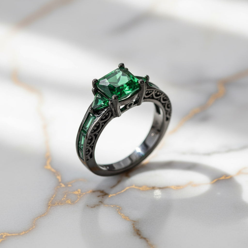 Ring in Silber mit quadratischem grünen Steinen CrystalScents