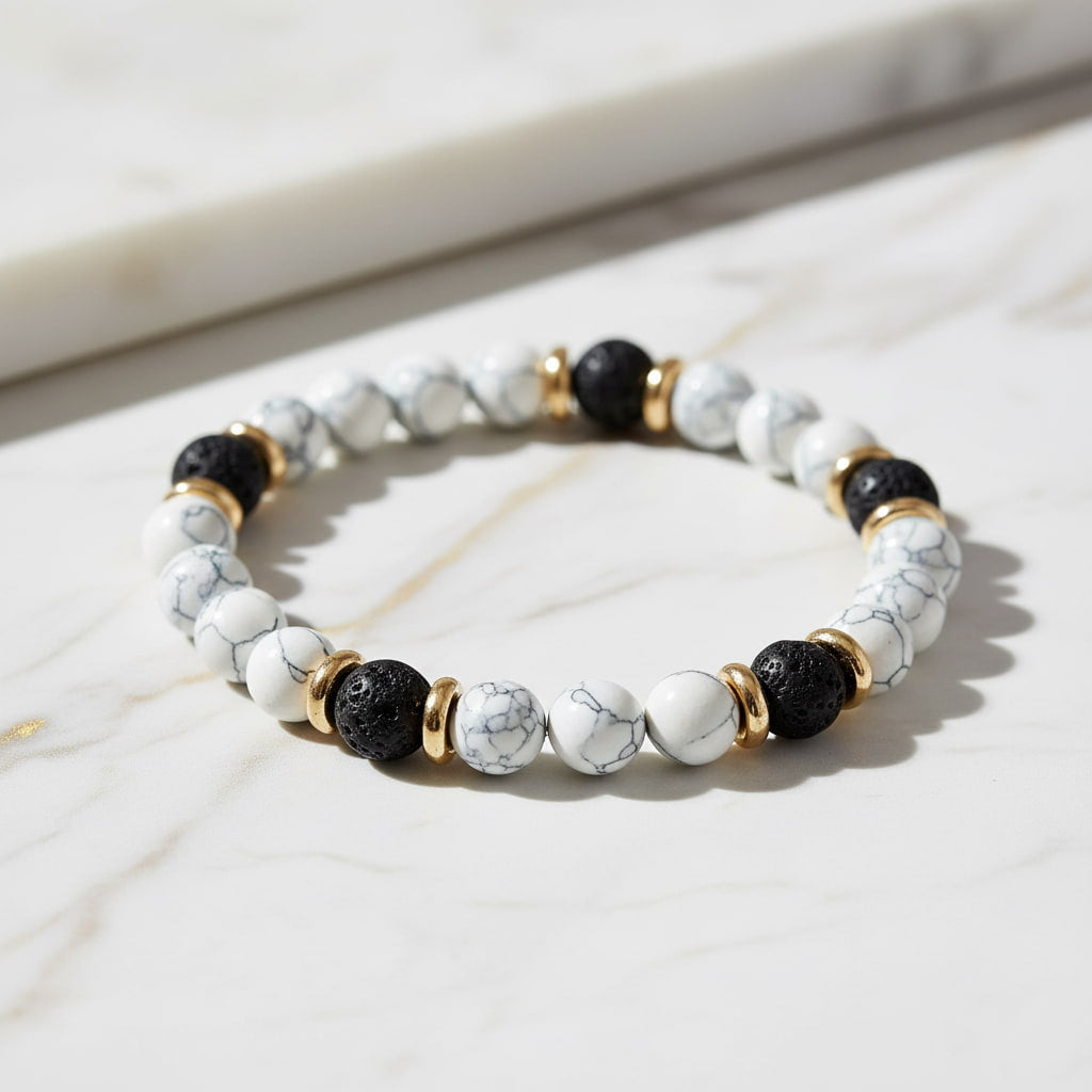 Howlit Vulkanstein Armband - Erdendes Kristallduo