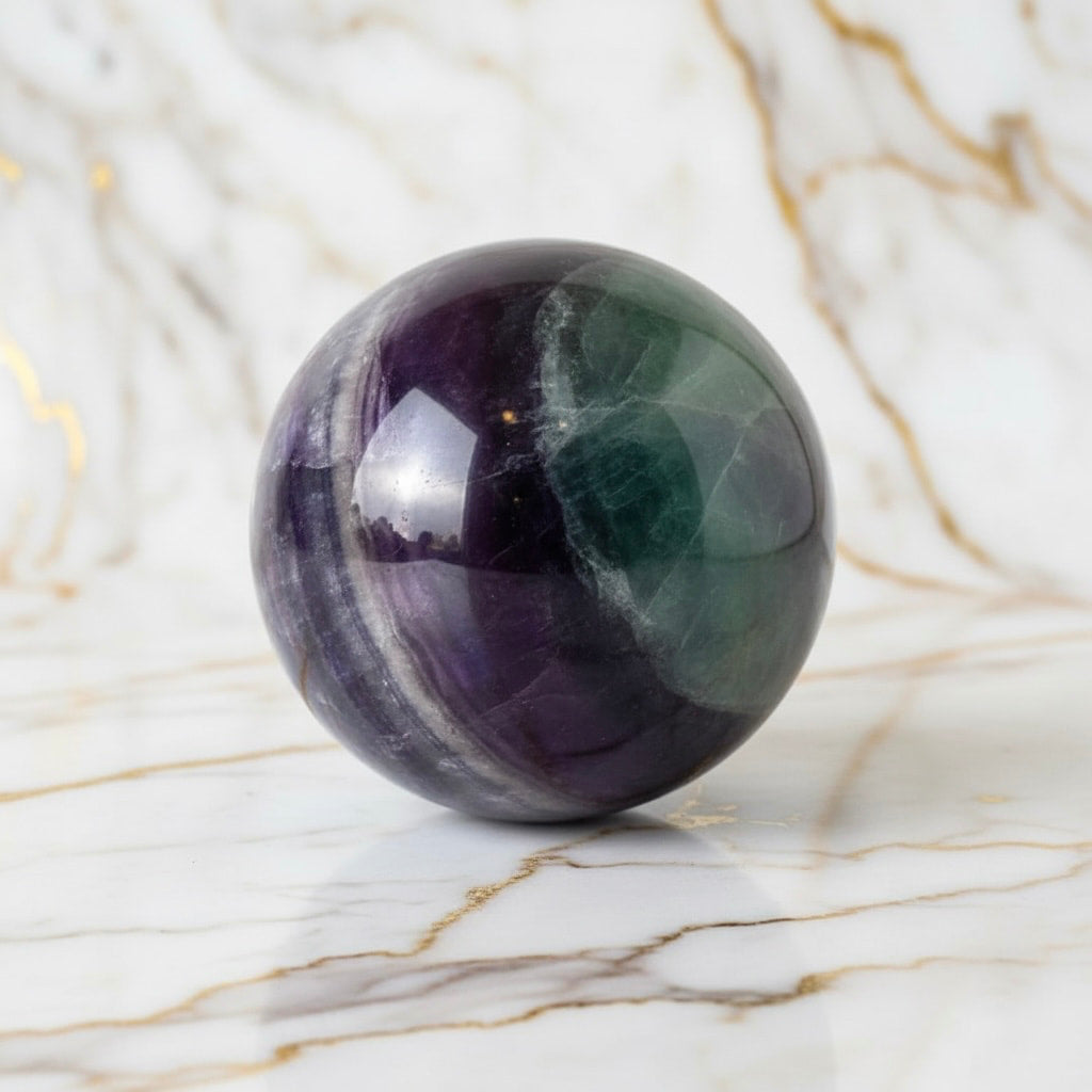 Fluorit Kugel – Faszinierende Naturfarben in Lila & Grün CrystalScents