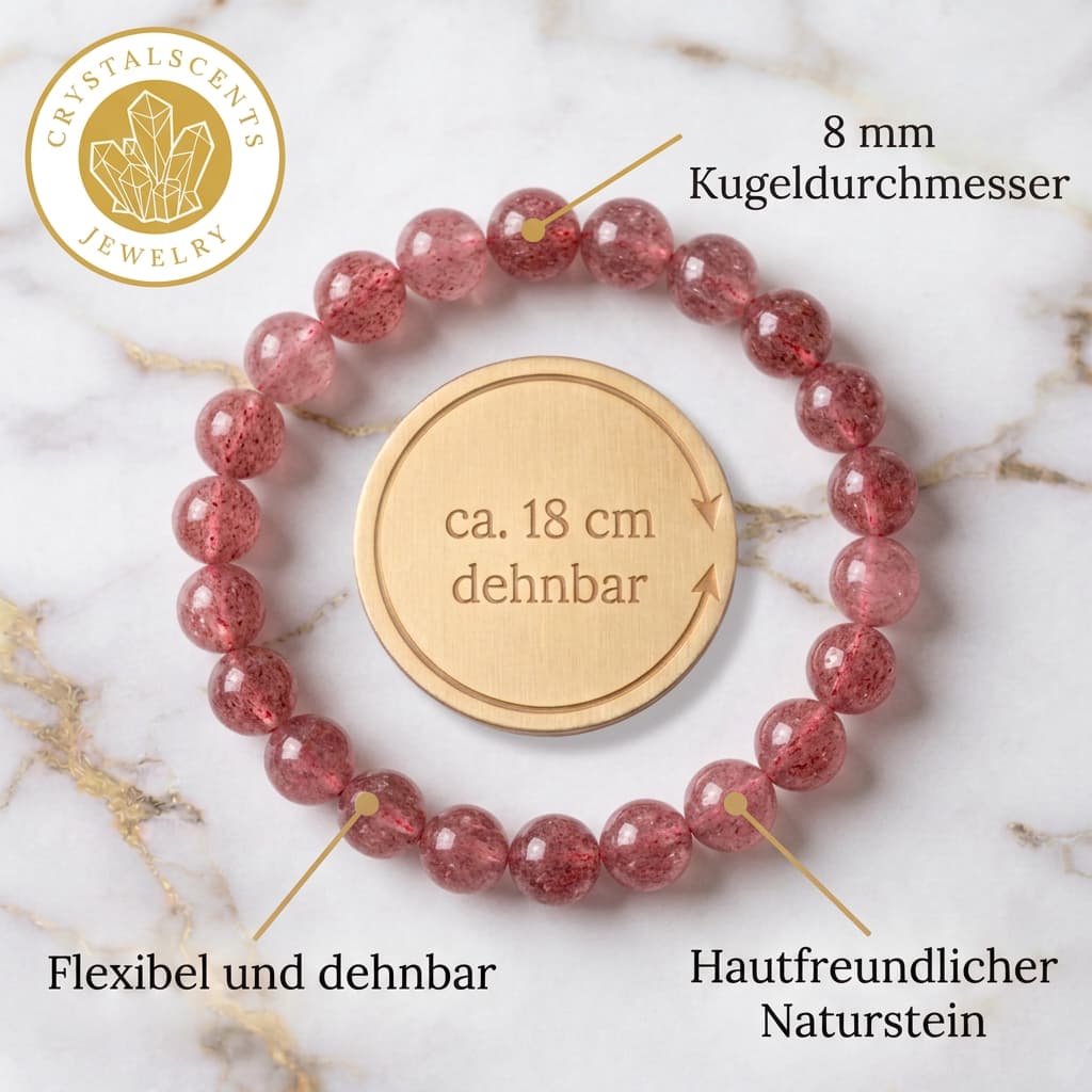 Erdbeerquarz Kugelarmband – Optimismus & Freude