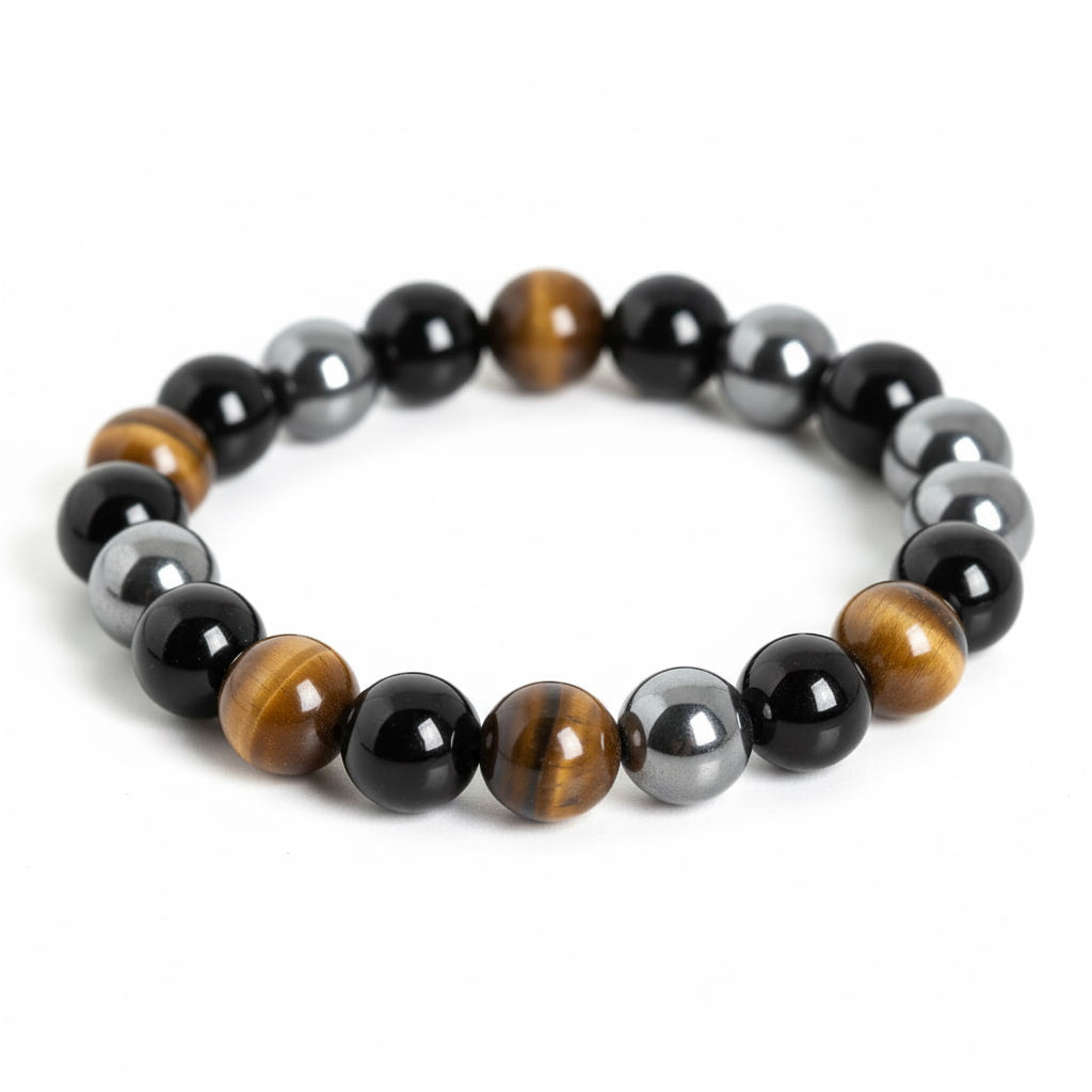 Obsidian, Hämatit & Tigerauge Armband - Schutz & Energie CrystalScents