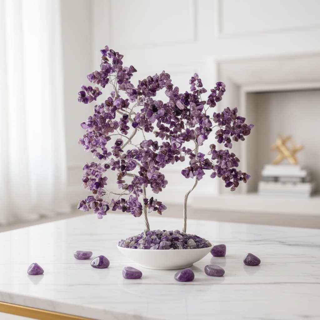 Amethyst Baum – Weiße Keramikschale für Harmonie CrystalScents