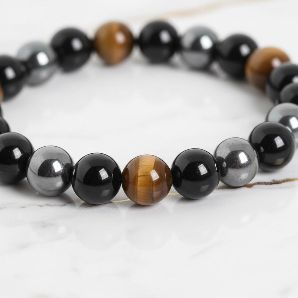 Obsidian, Hämatit & Tigerauge Armband - Schutz & Energie CrystalScents