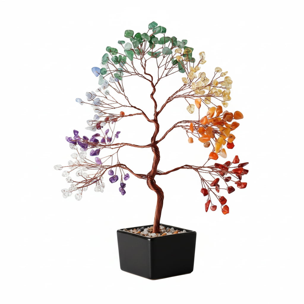 Chakra Baum – Schwarze Keramik mit Edelsteinen CrystalScents