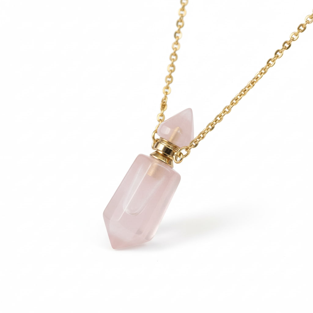 Rosenquarz Halskette - Parfümfläschchen CrystalScents