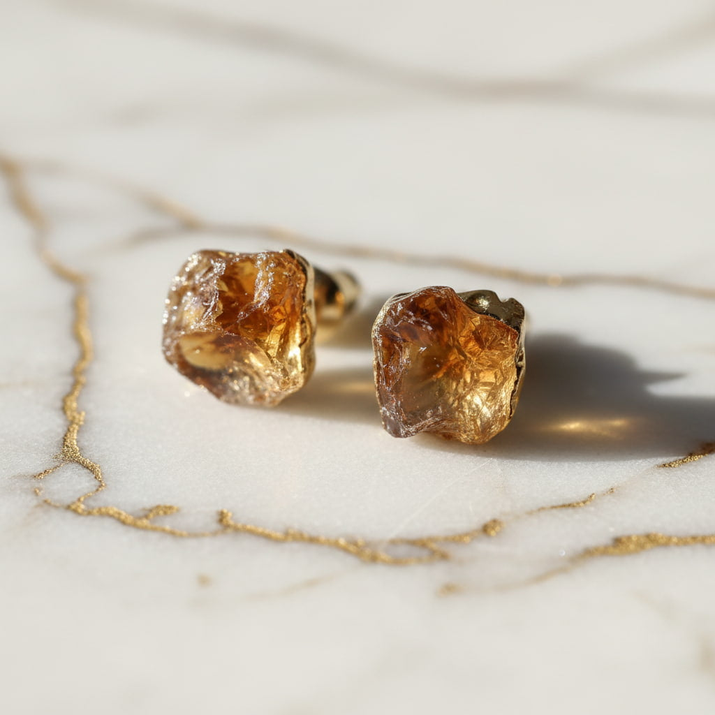 Citrin Ohrstecker Rohstein Gold Edelstein Schmuck