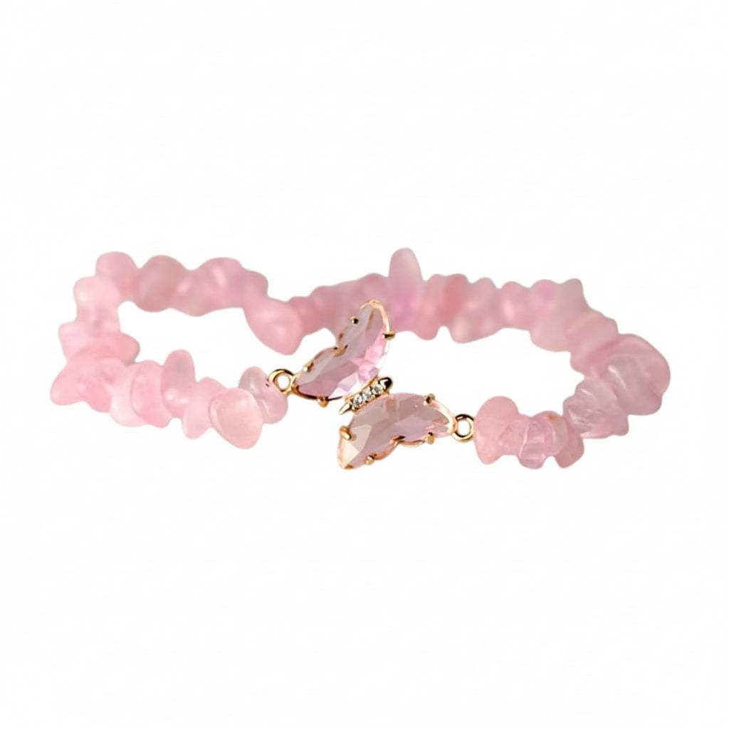 Rosenquarz Splitter Armband - Schmetterling