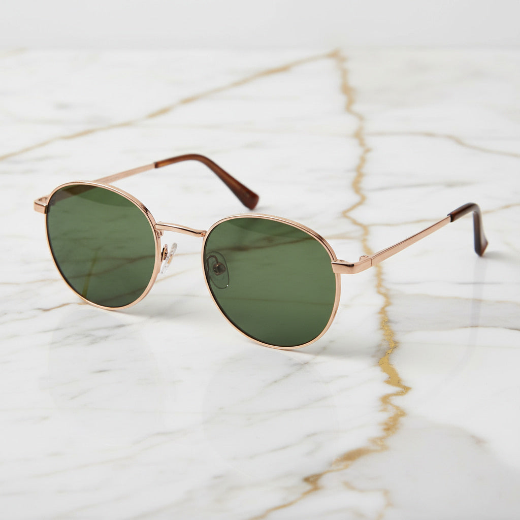 Sonnenbrille roségold mit grünen Gläsern CrystalScents