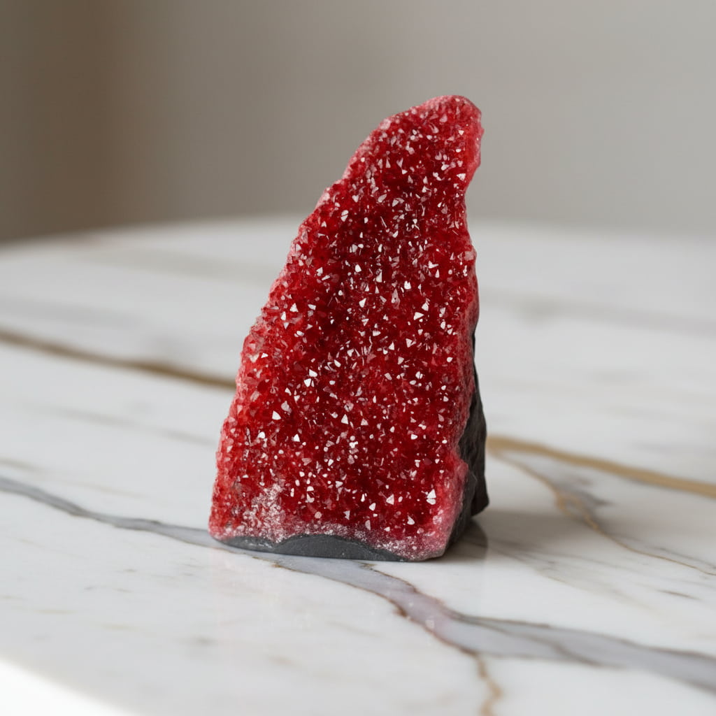 Amethystdruse Rot – Glitzernde Flamme für Wohnräume CrystalScents