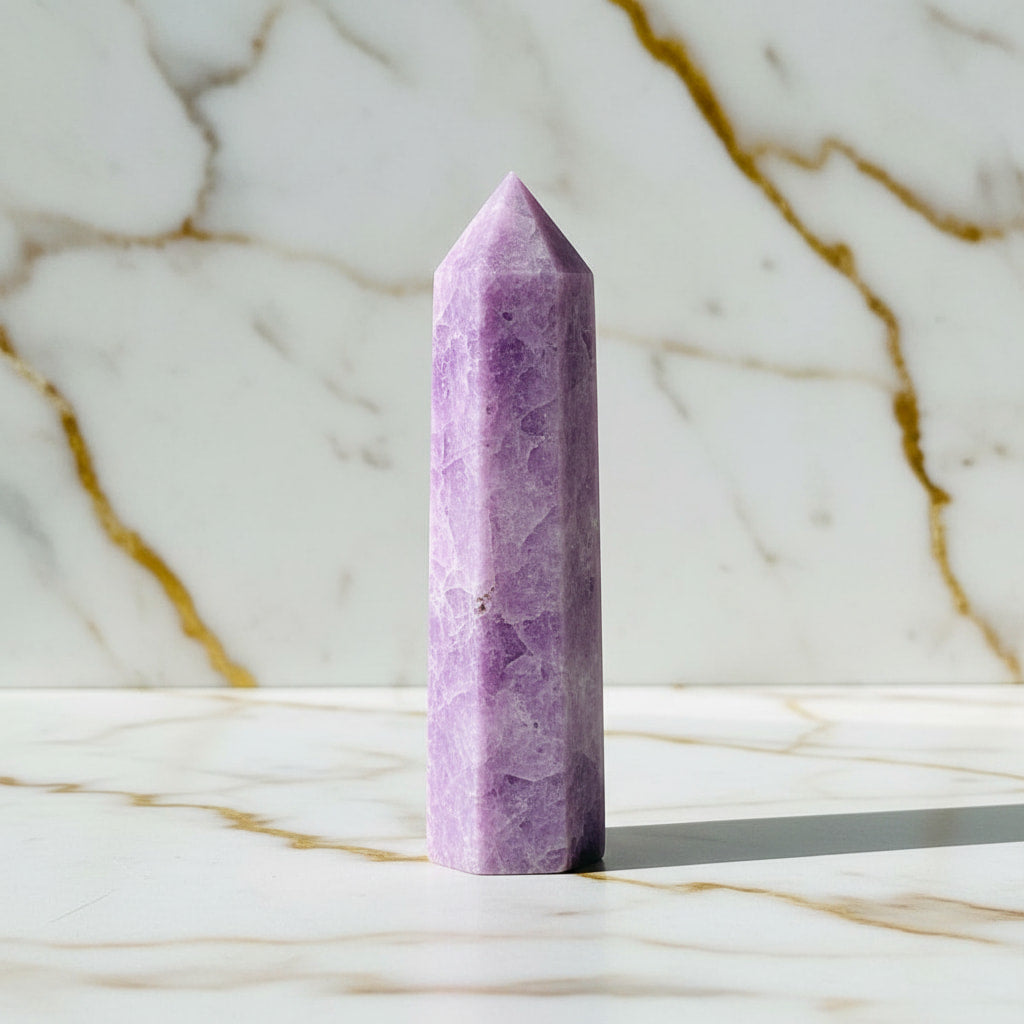 Lepidolith Obelisk – sanfte Stärke in zartem Violett CrystalScents