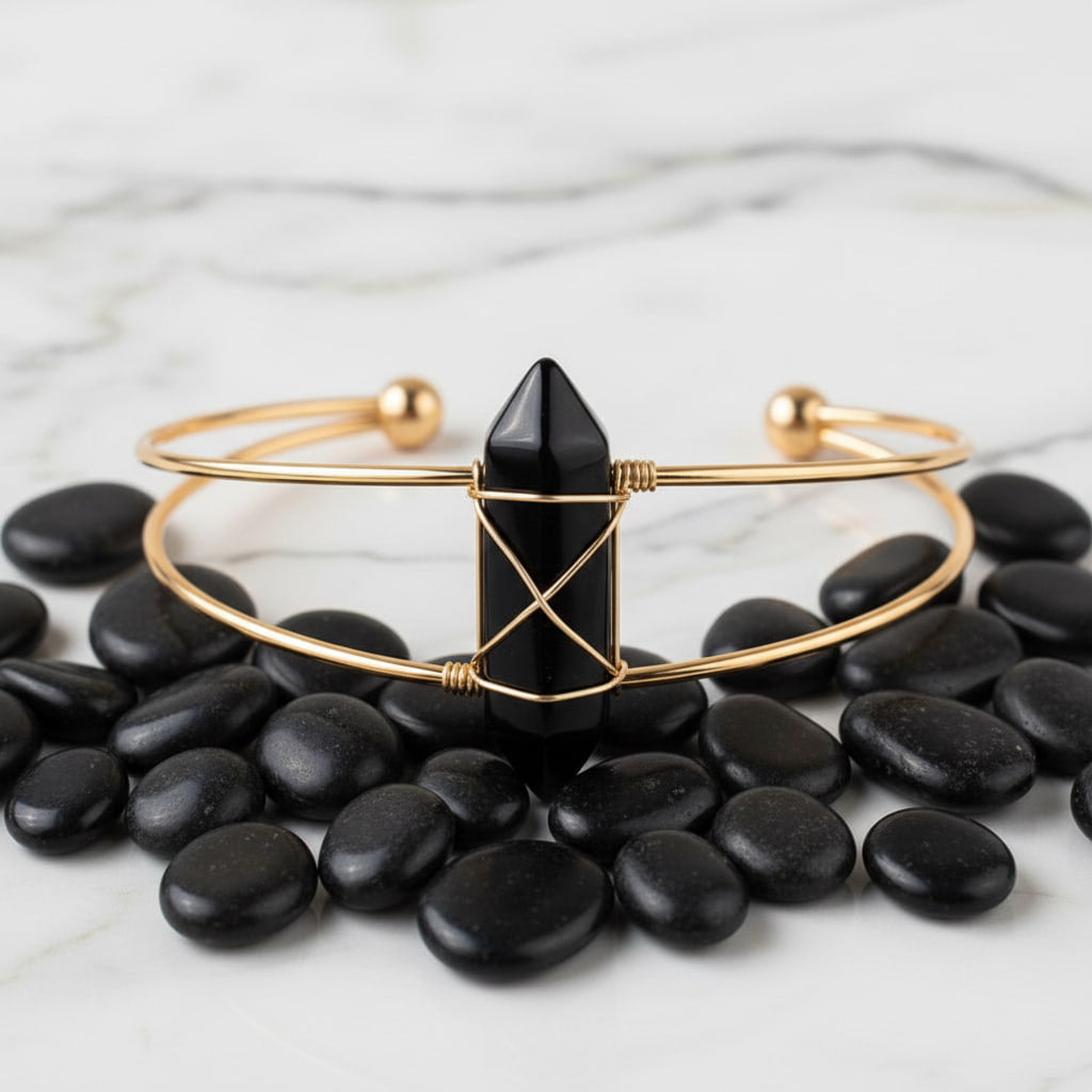 Obsidian Armreif – Offenes Design CrystalScents