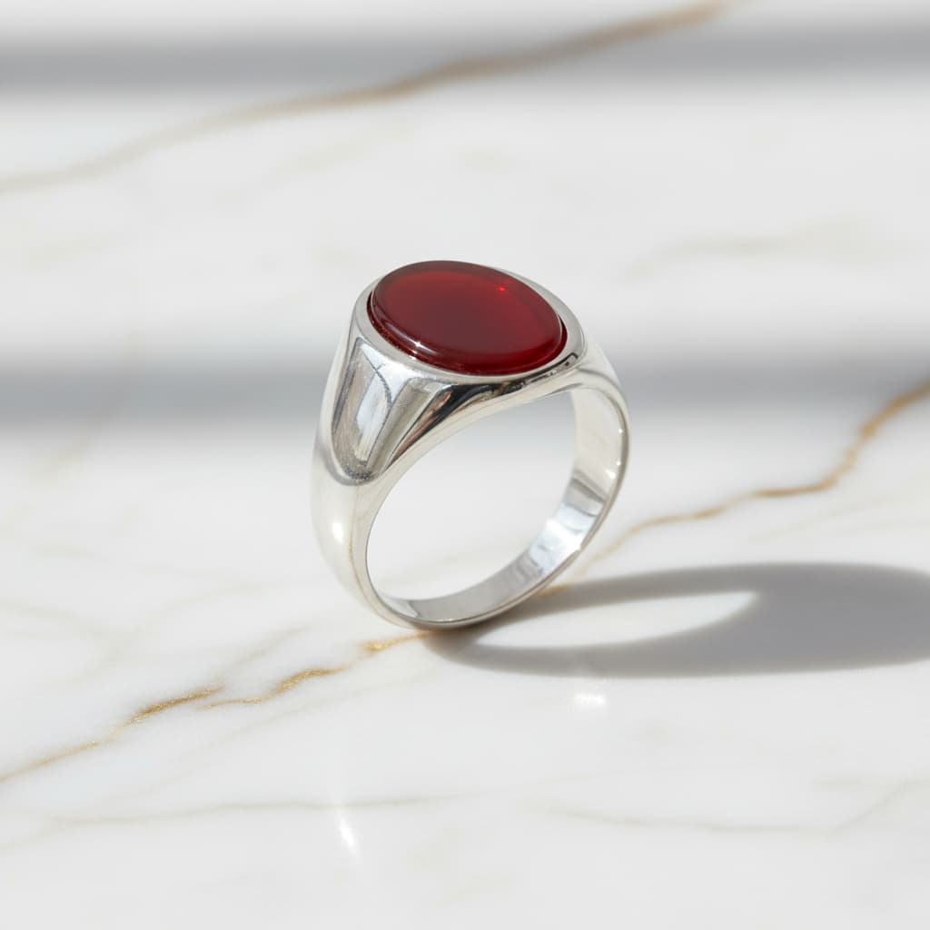 Onyx Ring Silber - roter ovaler Kristall CrystalScents