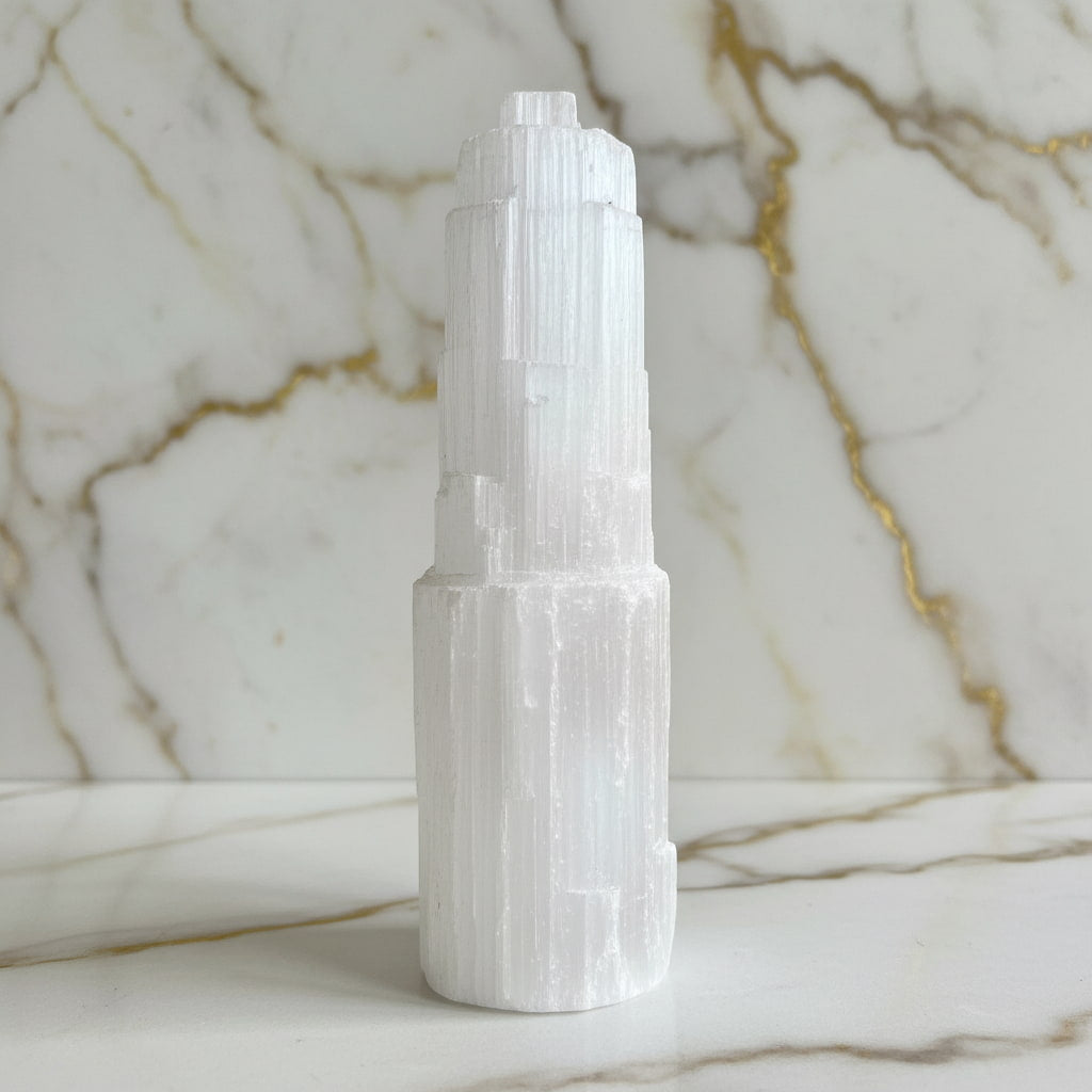 Selenit Turm – Licht & ästhetische Präsenz CrystalScents