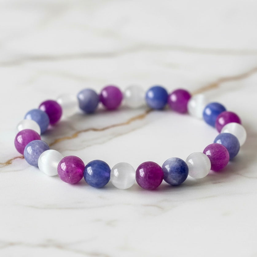 Amethyst Kugelarmband mit Aquamarin & Katzenauge