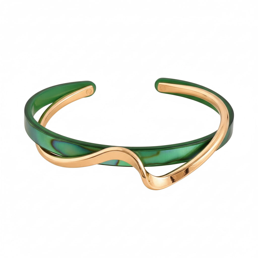 Armband – Offene Wellenform mit Gold & Grün CrystalScents