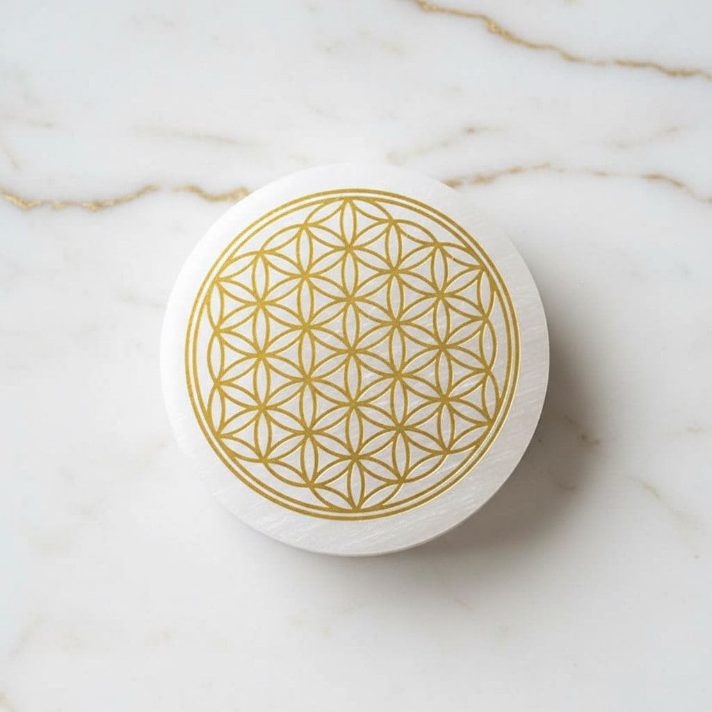 Selenit Scheibe - Goldene Lebensblume CrystalScents