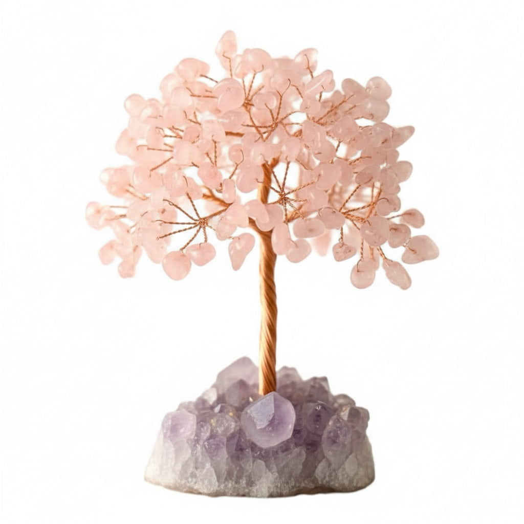 Rosenquarz Baum auf Amethystdruse – Liebe & Harmonie CrystalScents