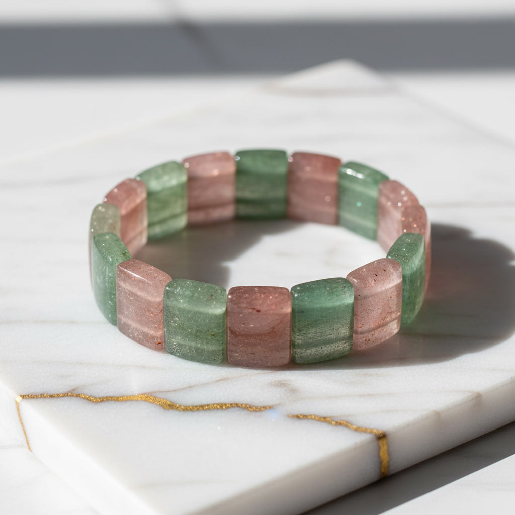 Erdbeerquarz Armband mit Aventurin - kraftvolle Fusion CrystalScents
