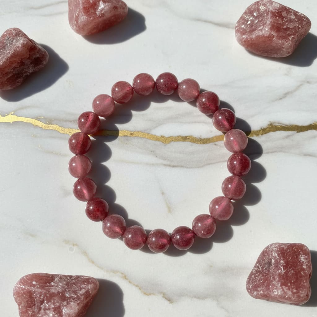Erdbeerquarz Kugelarmband – Optimismus & Freude