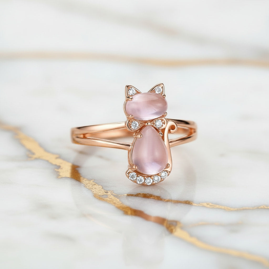 Ring Roségold – mit rosa Katze CrystalScents