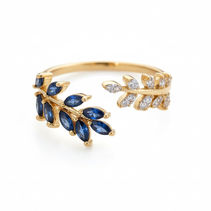 Ring mit offenem Blatt-Design in Dunkelblau CrystalScents