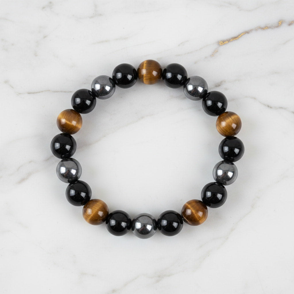 Obsidian, Hämatit & Tigerauge Armband - Schutz & Energie CrystalScents