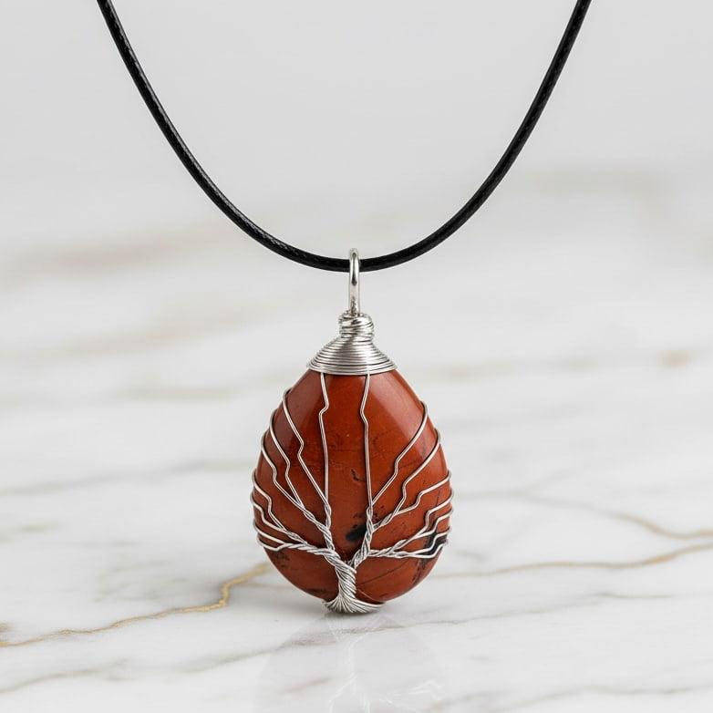 Jaspis Halskette - Silbern verziert