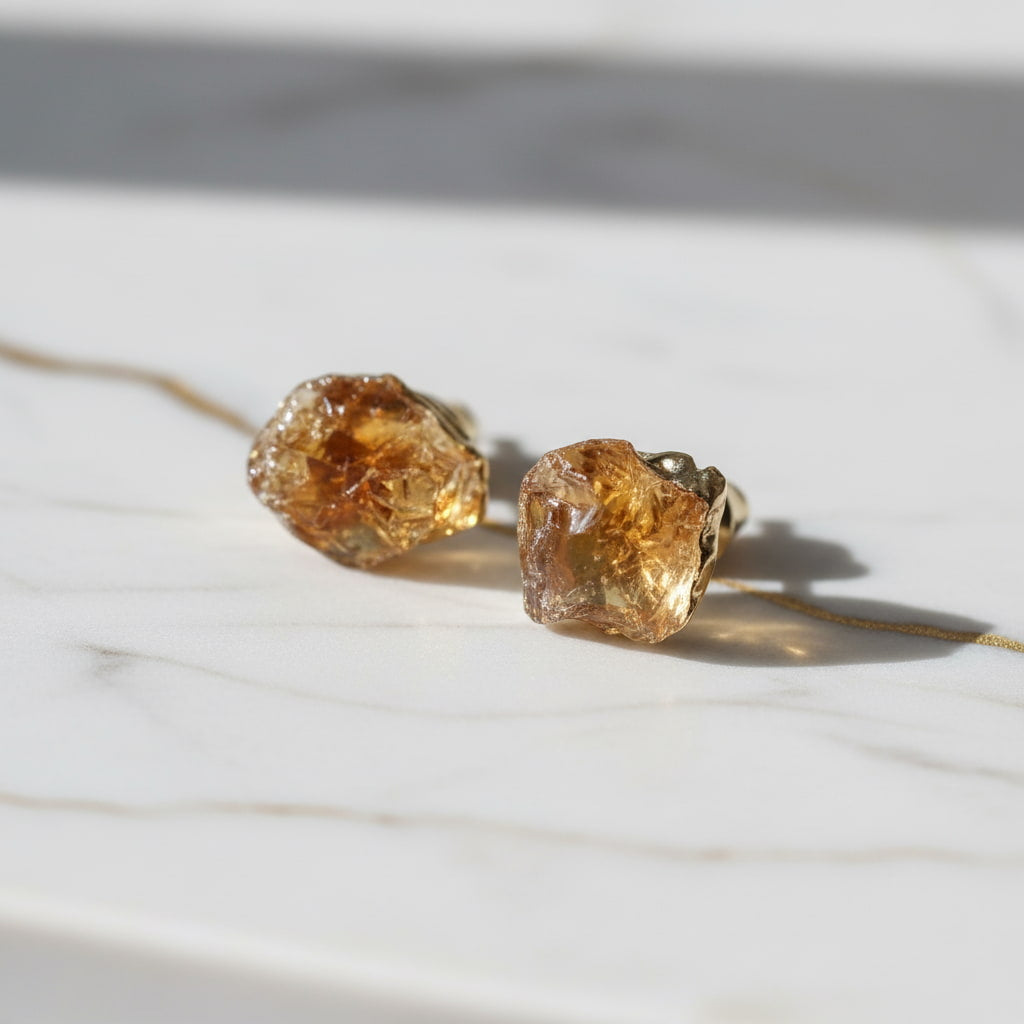 Citrin Ohrstecker Rohstein Gold Edelstein Schmuck