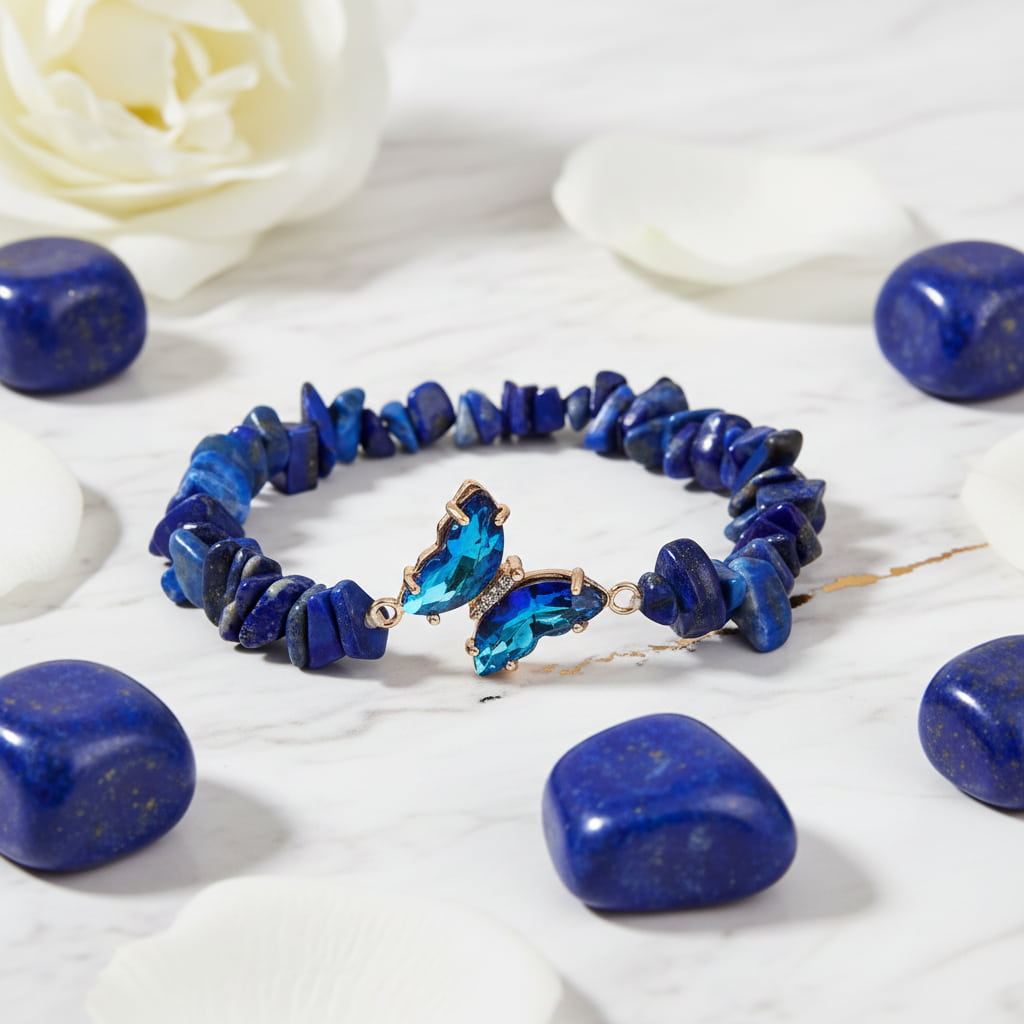 Lapislazuli Splitter Armband - Schmetterling