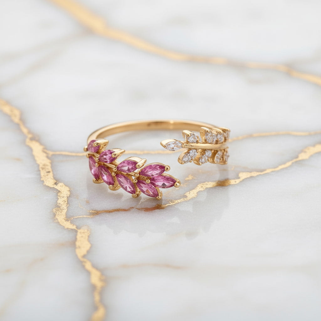 Ring mit Blatt-Design in Rot – Offene Form CrystalScents