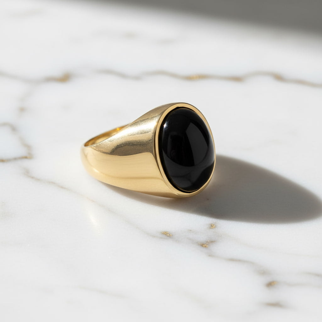 Onyx Ring Gold oval großer Stein Statement Schmuck CrystalScents