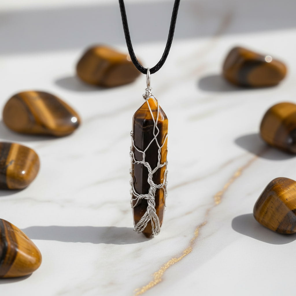 Tigerauge Halskette - Silberverzierter Doppelender CrystalScents