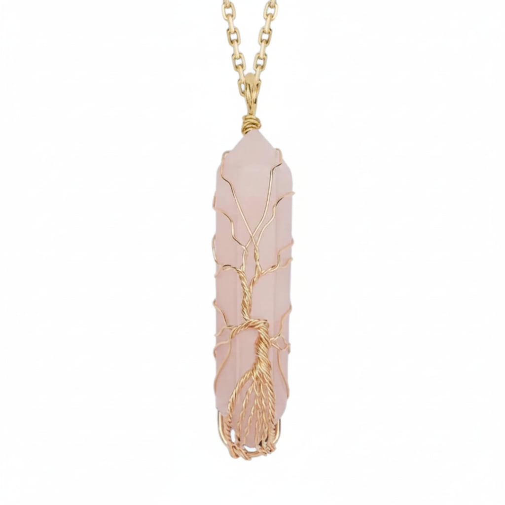Rosenquarz Halskette - Goldverzierter Doppelender CrystalScents