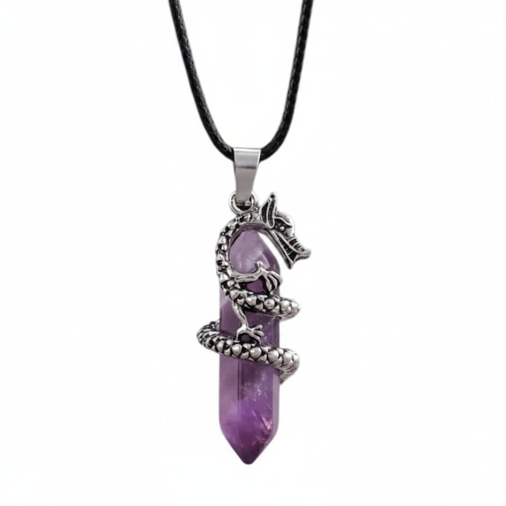 Amethyst Halskette – Doppelender mit Drachenmotiv CrystalScents
