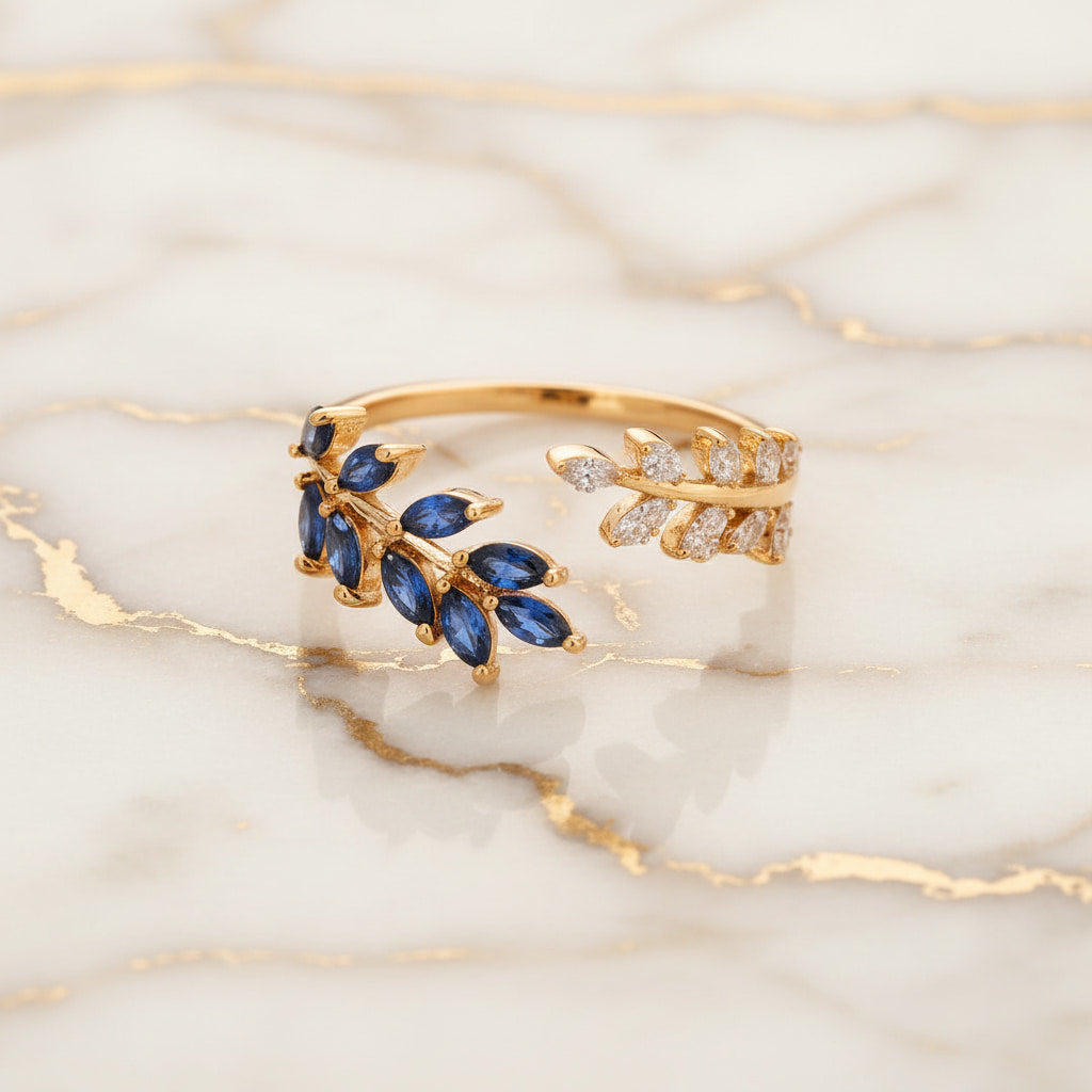 Ring mit offenem Blatt-Design in Dunkelblau CrystalScents
