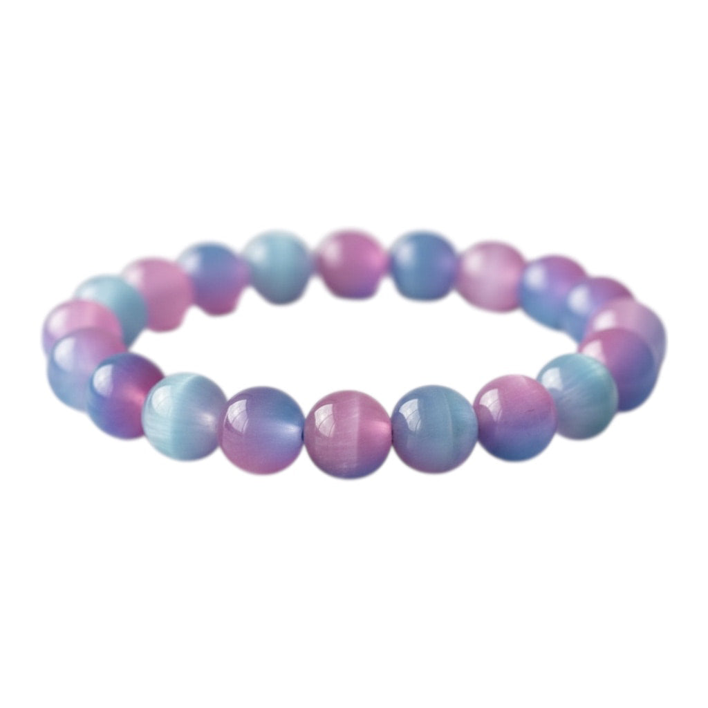 Katzenauge Kugelarmband – Rosa-Blau in schimmerndem Farbspiel