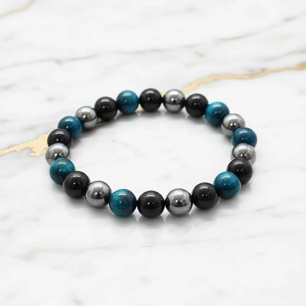 Obsidian, Hämatit & Blaues Tigerauge Armband - Wirkungstrio