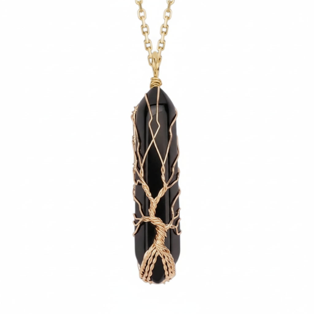 Obsidian Halskette - Goldverzierter Doppelender CrystalScents