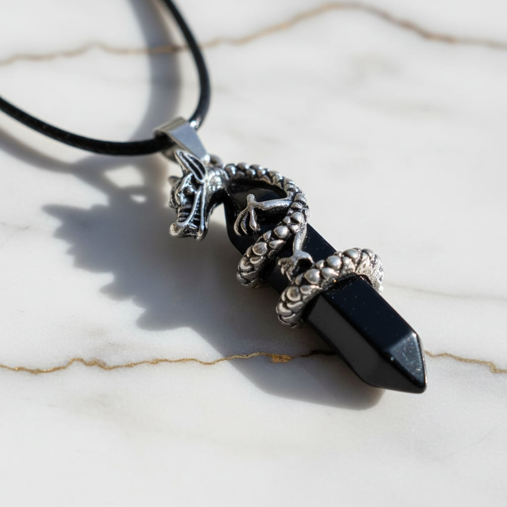 Obsidian Halskette - Doppelender Drache CrystalScents