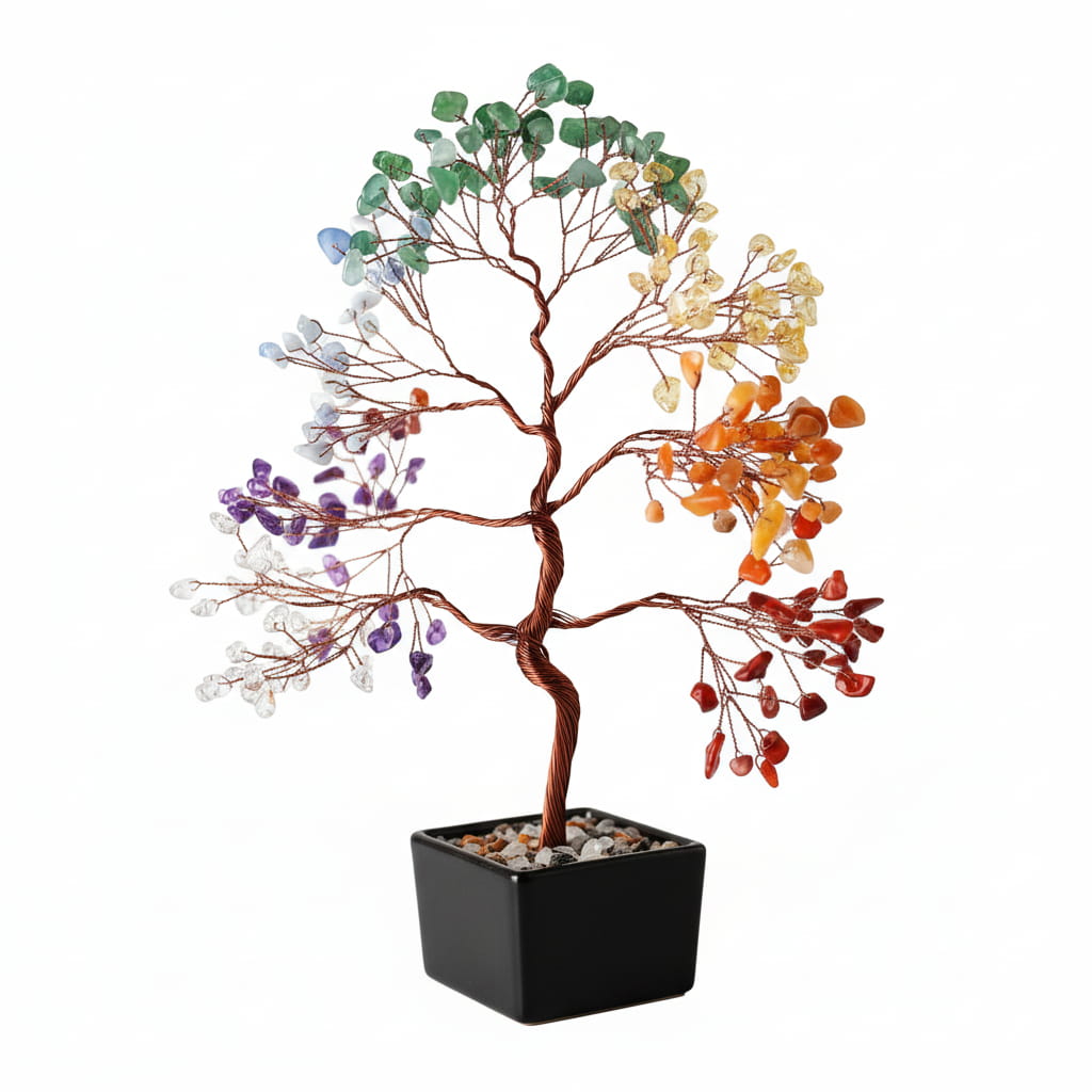 Chakra Baum – Schwarze Keramik mit Edelsteinen CrystalScents