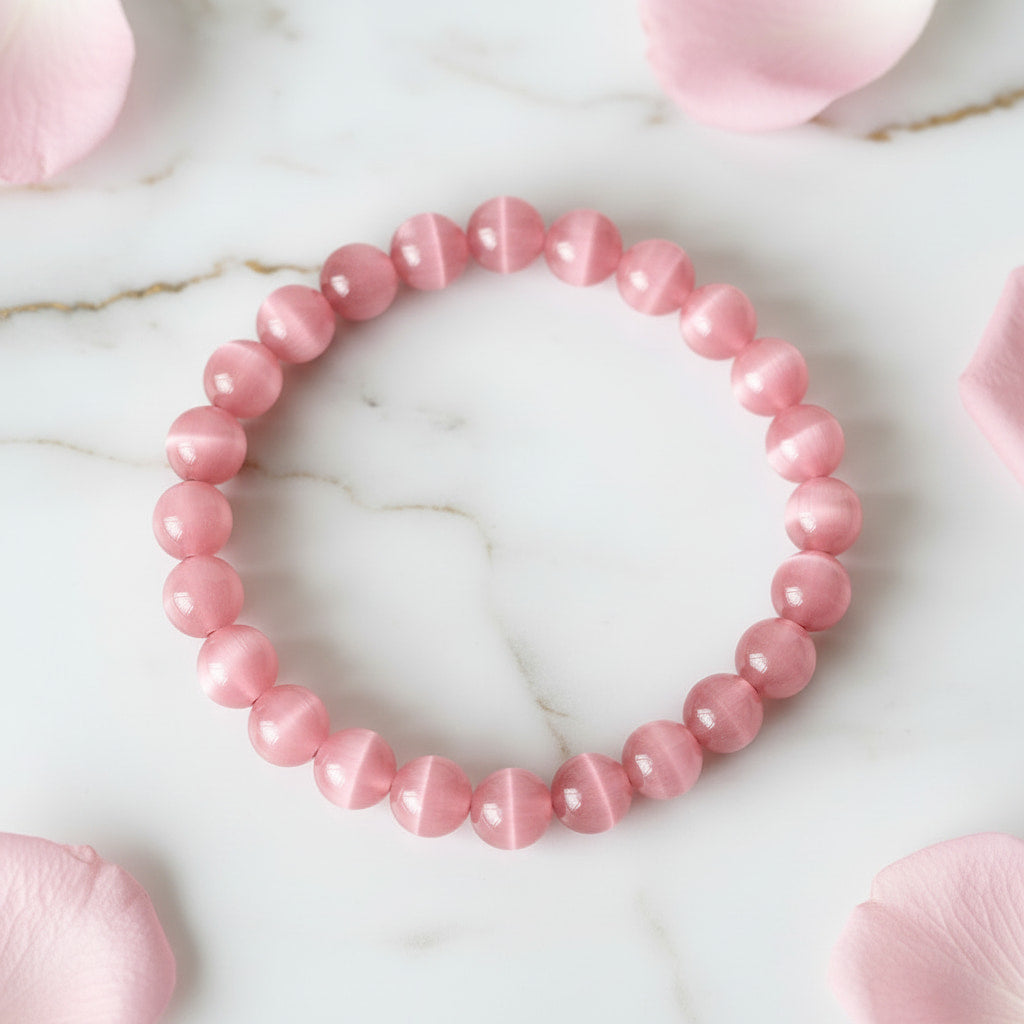 Katzenauge Kugelarmband - Rosa Schimmer