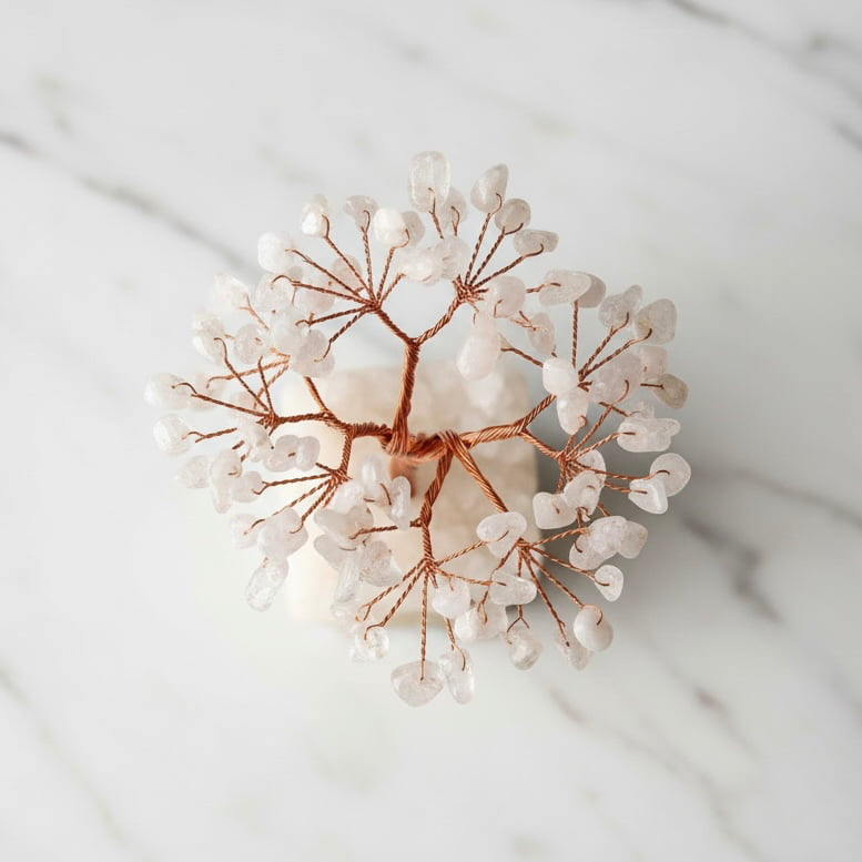 Bergkristalldruse – Weißer Quarz-Baum auf funkelnder Druse CrystalScents