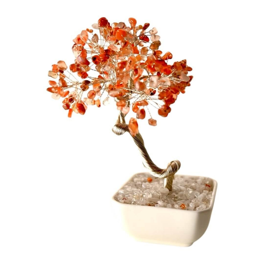 Roter Achat-Baum im Keramiktopf – Stilvolles Kristallobjekt für Energie und Ausstrahlung
