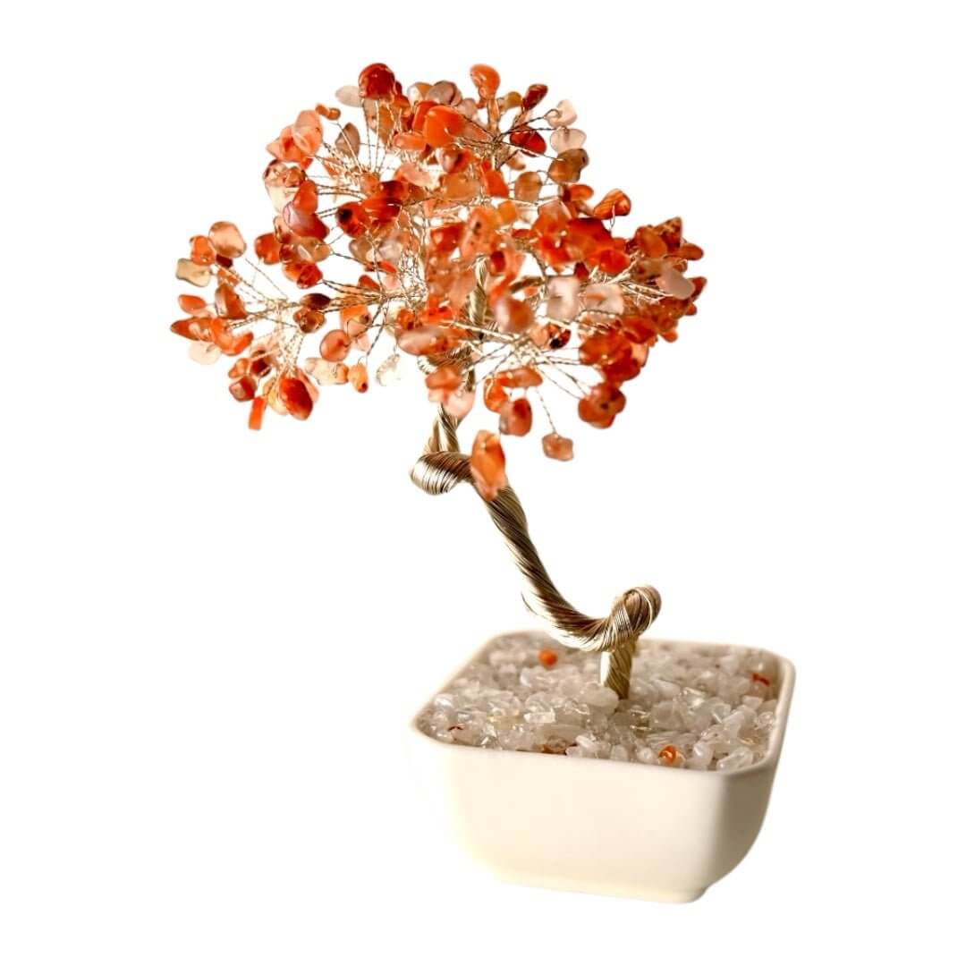 Roter Achat-Baum im Keramiktopf – Stilvolles Kristallobjekt für Energie und Ausstrahlung